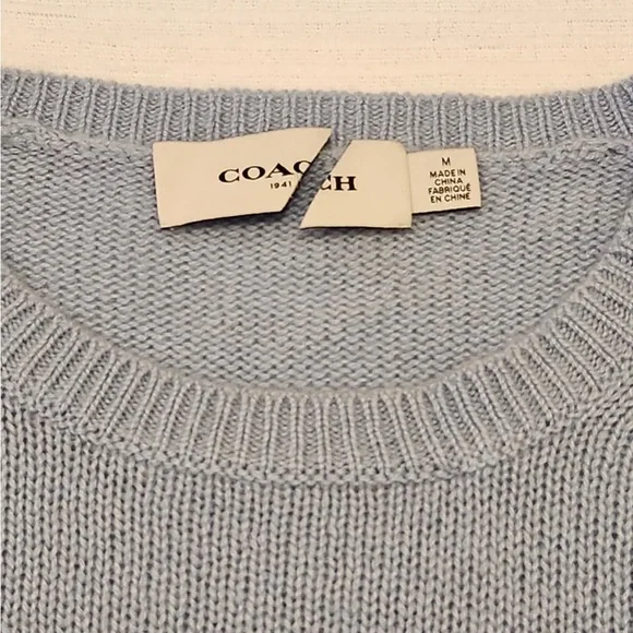 Coach 1941 Powder Blue Intarsia Sweater M 100% Cashmere Rare HTF Runway - Picture 12 of 14